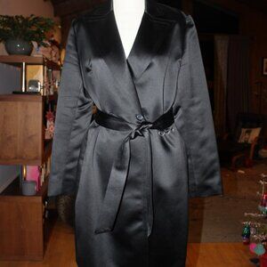 Vintage Express Black Satin Trench Coat Sz L Excellent Condition Gorgeous